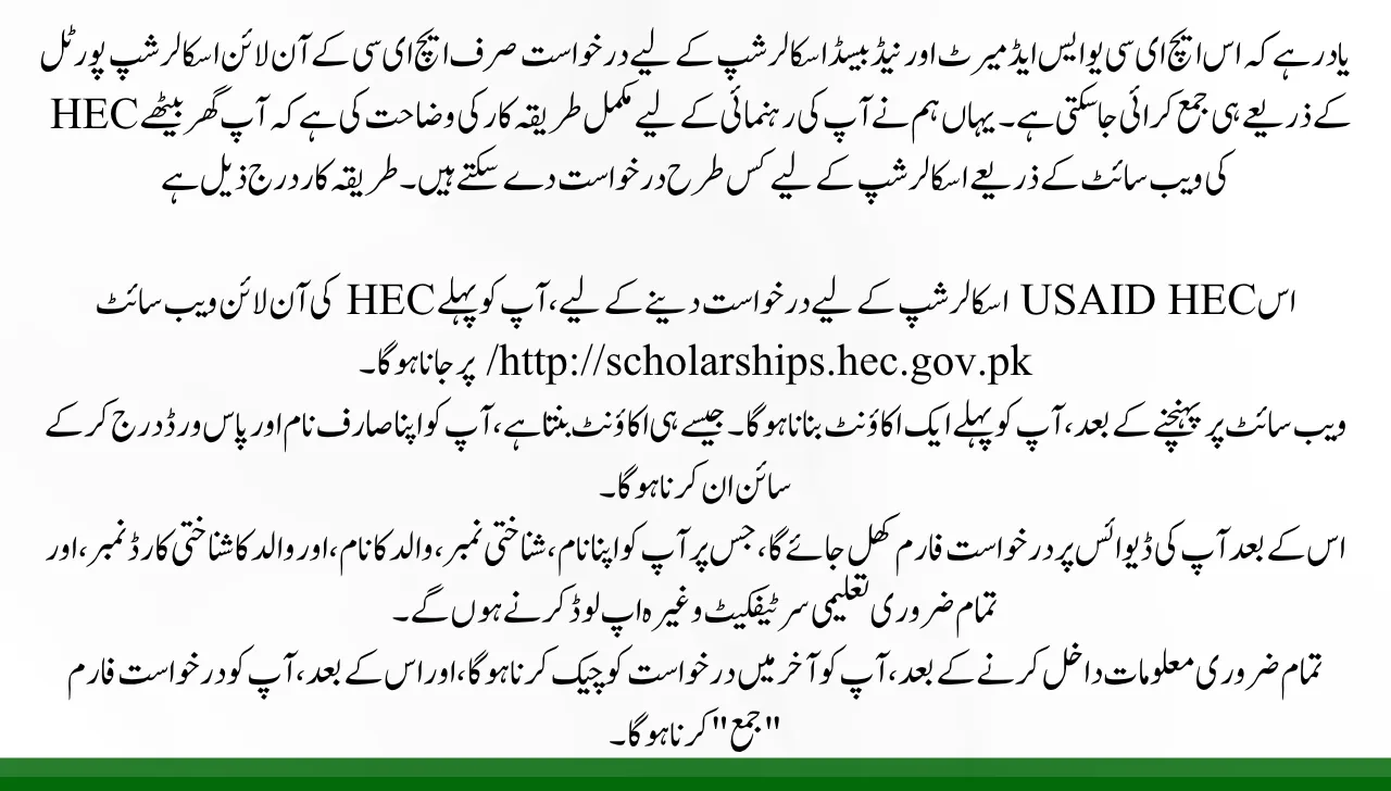 HEC USAID Merit and Need-Based Scholarship
